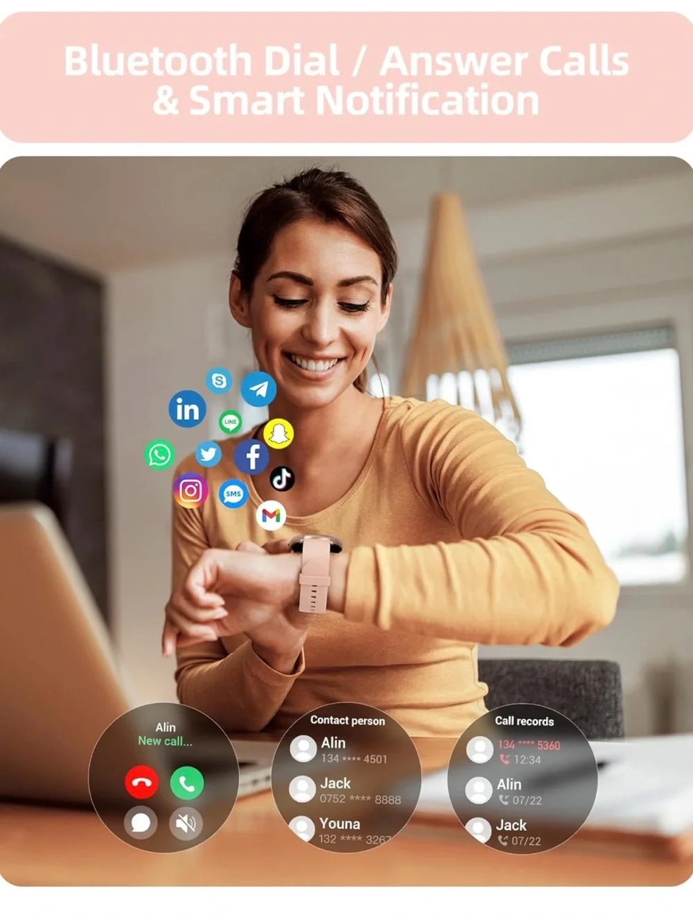 Pink Smartwatch with Fitness Tracker - Unbranded